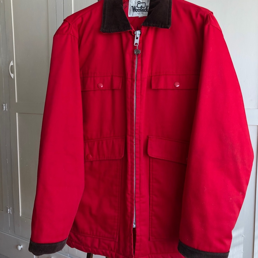 Woolrich Red Jacket M Corduroy Collar & Cuffs
